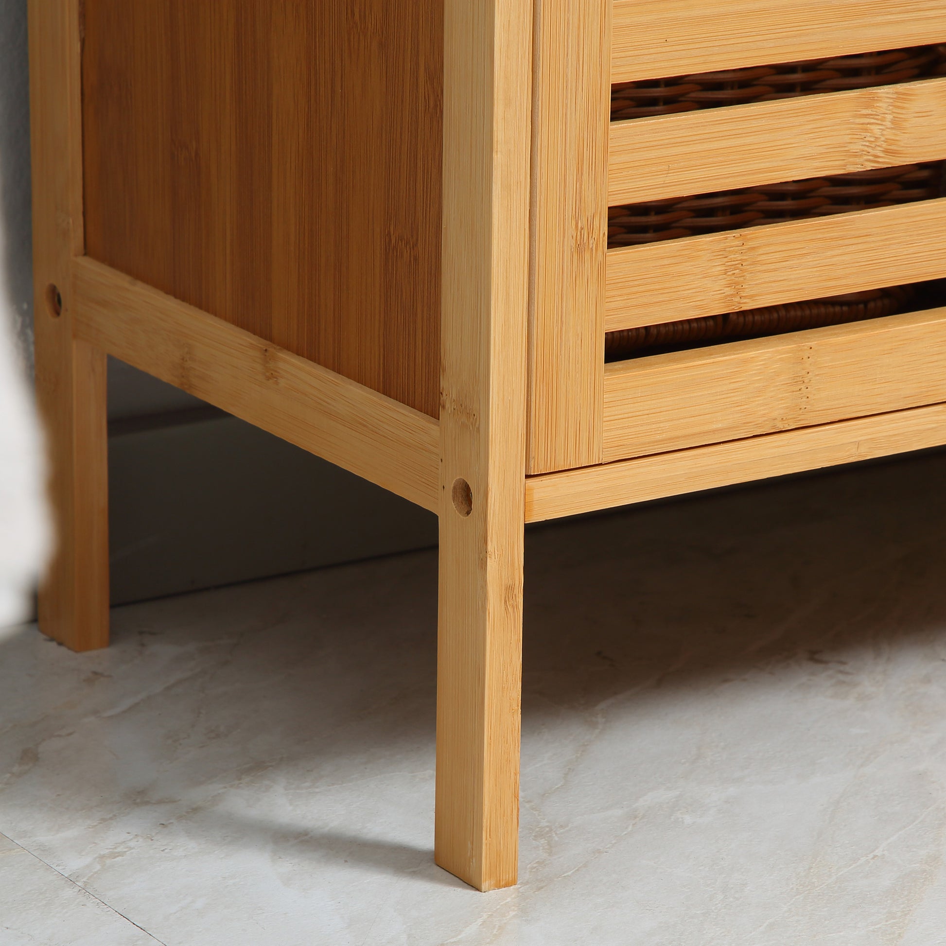 Bamboo Under Sink Cabinet with 2 Doors Bathroom Floor Cabinet 66x29x61.5 cm Natural