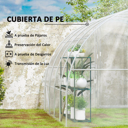 4x3x2m Tunnel Greenhouse Garden Greenhouse with 2 Doors PE 150g/m² Cover Galvanized Steel Frame and Rounded Roof for Cultivation of Plants Flowers Transparent