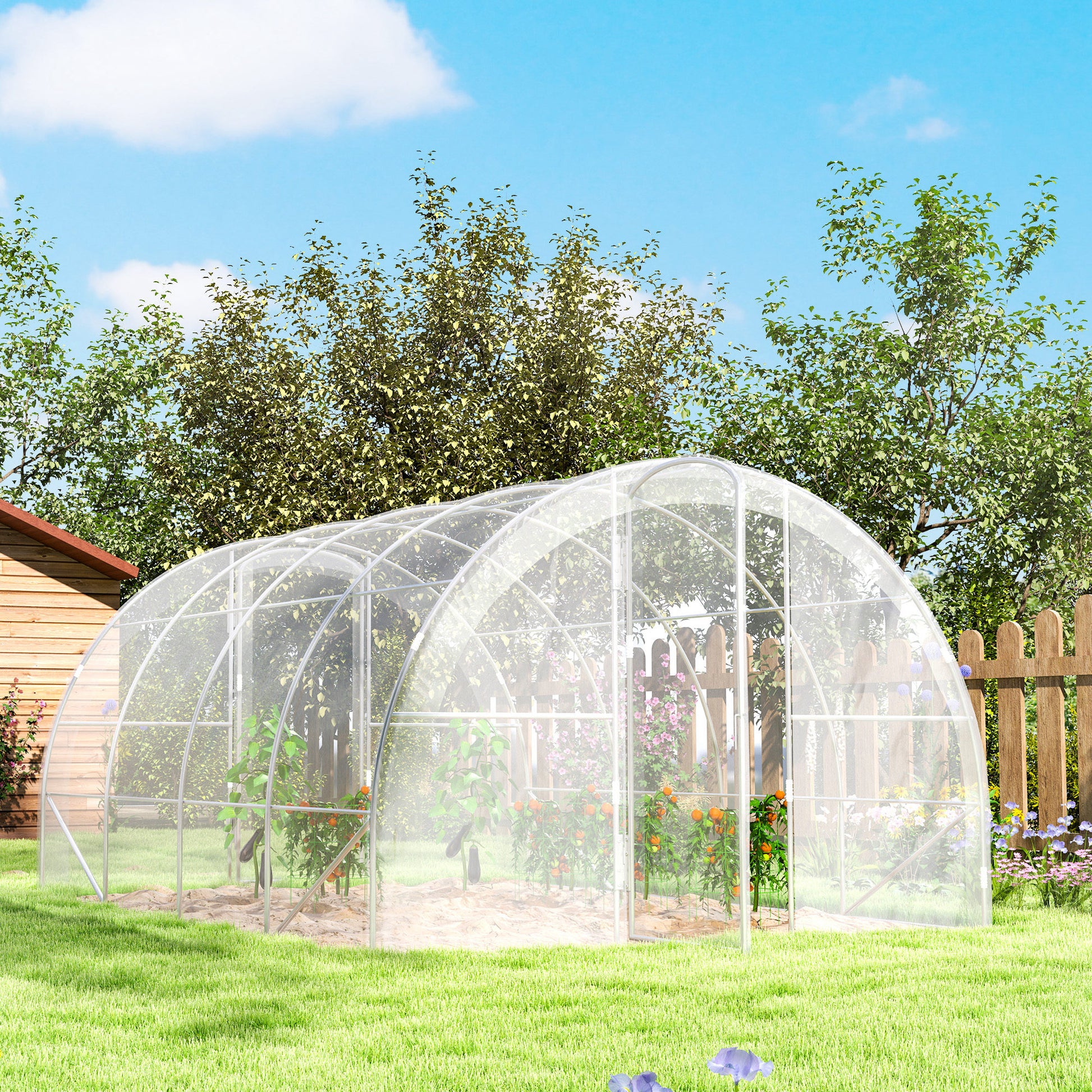 4x3x2m Tunnel Greenhouse Garden Greenhouse with 2 Doors PE 150g/m² Cover Galvanized Steel Frame and Rounded Roof for Cultivation of Plants Flowers Transparent
