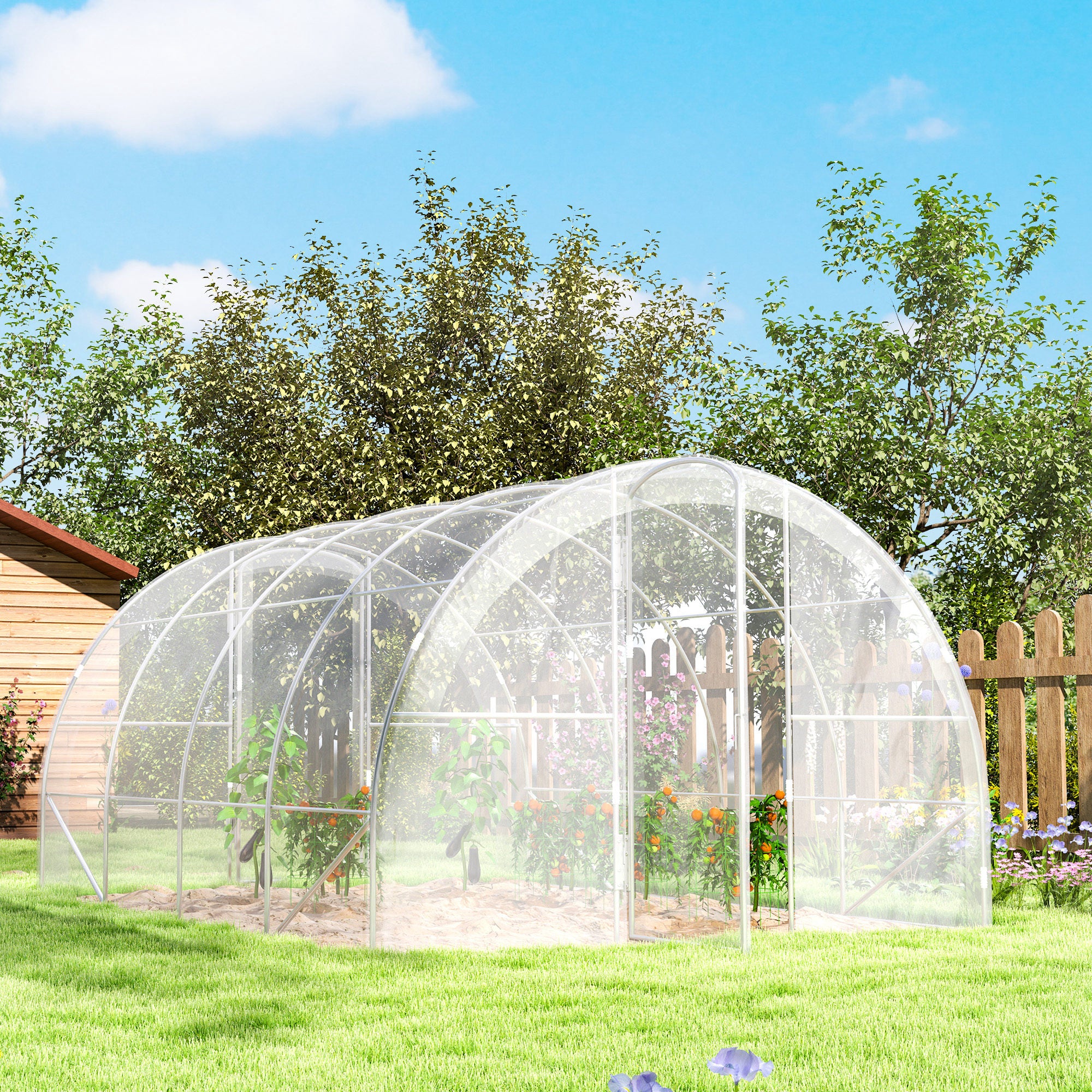 4x3x2m Tunnel Greenhouse Garden Greenhouse with 2 Doors PE 150g/m² Cover Galvanized Steel Frame and Rounded Roof for Cultivation of Plants Flowers Transparent