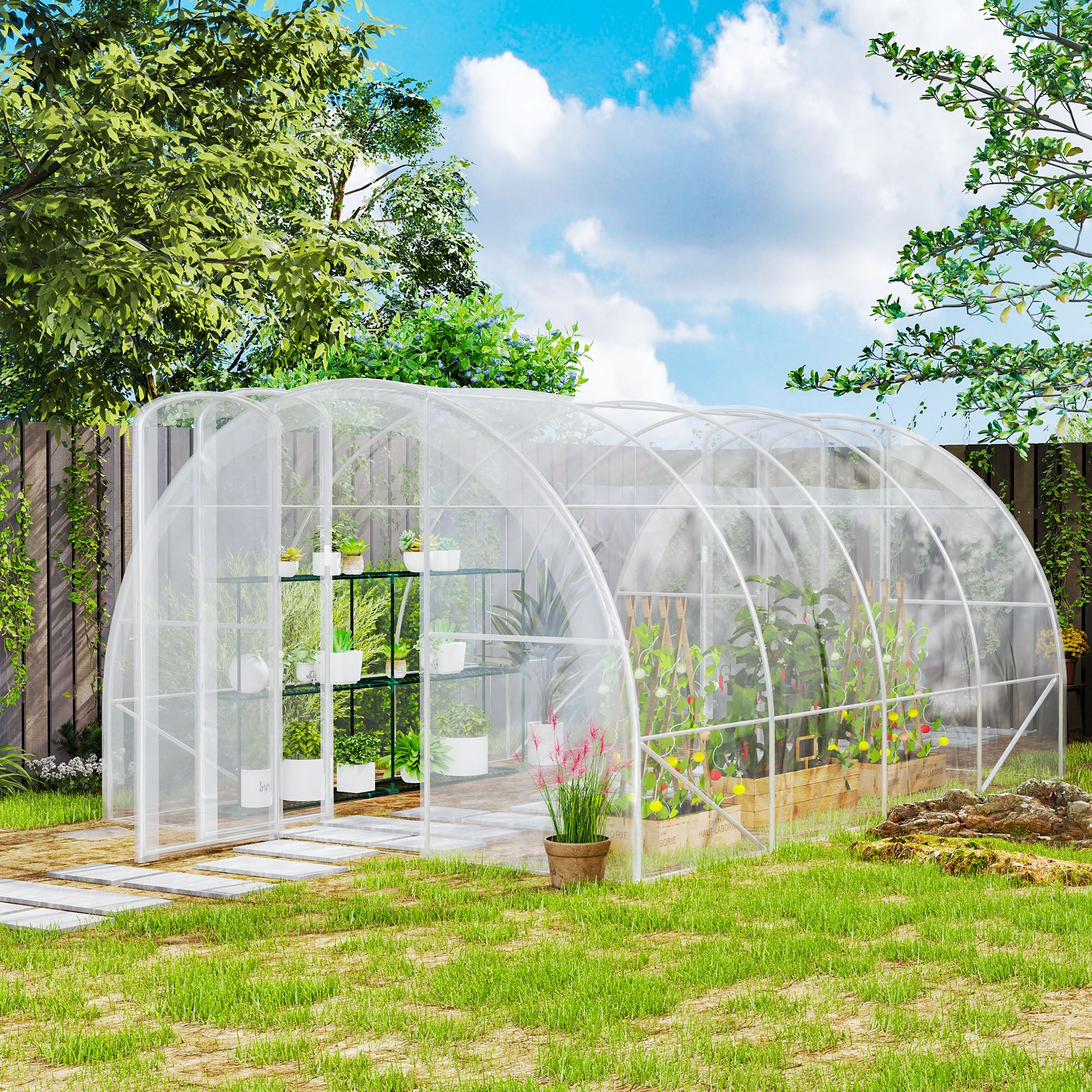 4x3x2m Tunnel Greenhouse Garden Greenhouse with 2 Doors PE 150g/m² Cover Galvanized Steel Frame and Rounded Roof for Cultivation of Plants Flowers Transparent