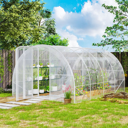 4x3x2m Tunnel Greenhouse Garden Greenhouse with 2 Doors PE 150g/m² Cover Galvanized Steel Frame and Rounded Roof for Cultivation of Plants Flowers Transparent
