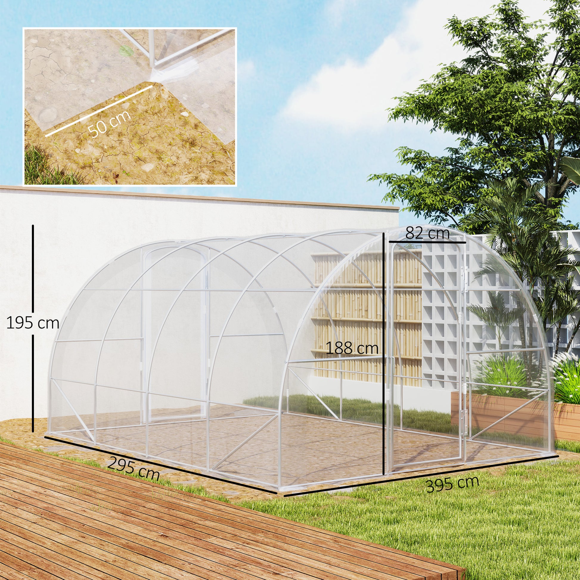 4x3x2m Tunnel Greenhouse Garden Greenhouse with 2 Doors PE 150g/m² Cover Galvanized Steel Frame and Rounded Roof for Cultivation of Plants Flowers Transparent