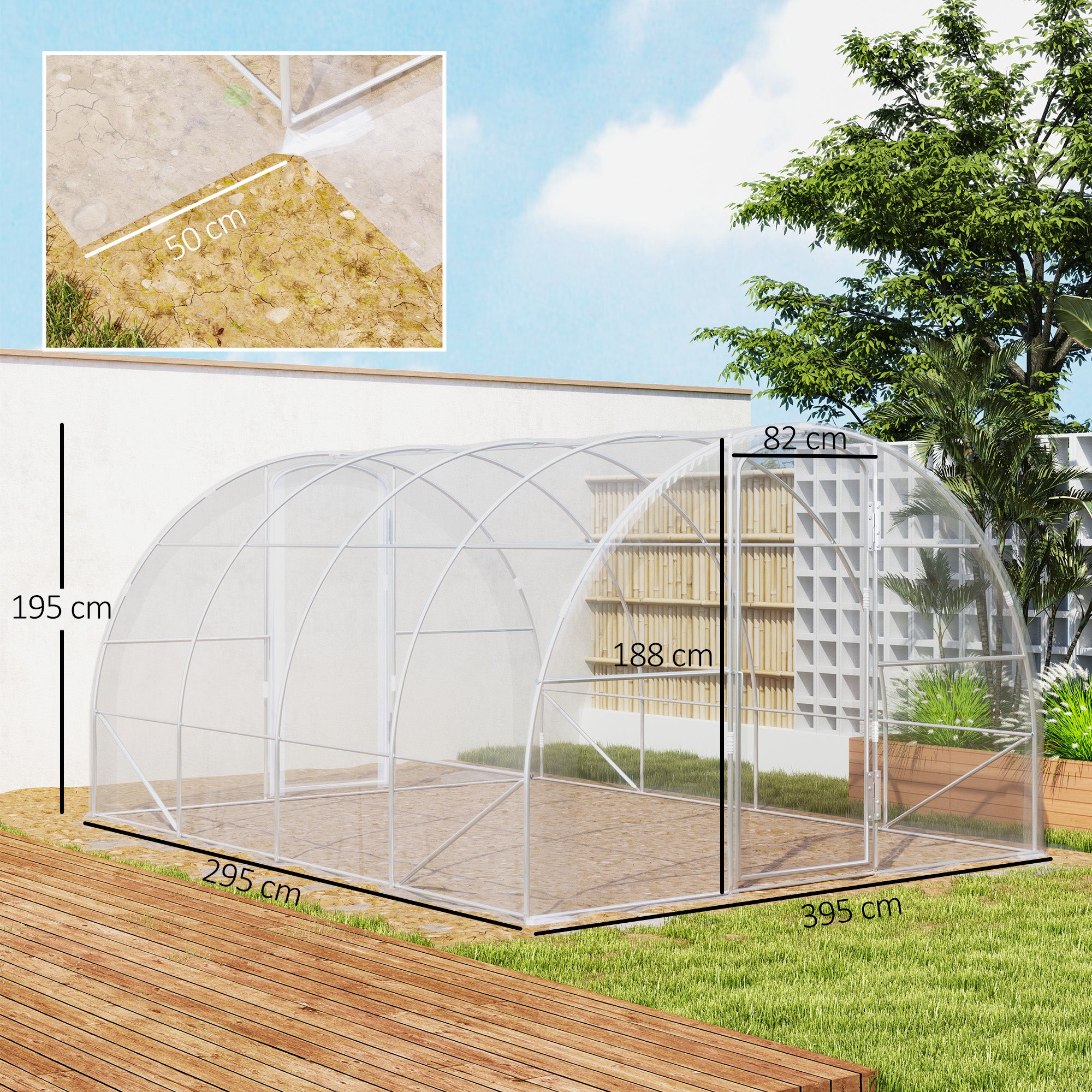 4x3x2m Tunnel Greenhouse Garden Greenhouse with 2 Doors PE 150g/m² Cover Galvanized Steel Frame and Rounded Roof for Cultivation of Plants Flowers Transparent