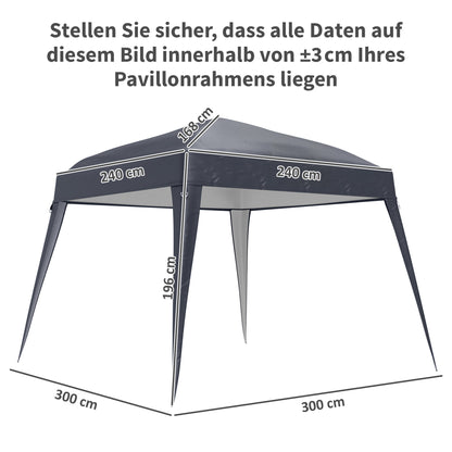 Gazebo Replacement Canopy for 3x3 m Base / 2.4x2.4 m Top, Water-Resistant Gazebo Roof for Folding Gazebo Storm-Resistant Party Tent Replacement Cover with Single Roof for Garden Gazebo Dark Gray