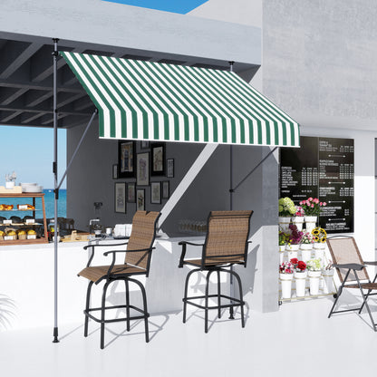 Sun Shade Awning 2x1.2 m with Retractable Arm, Outdoor Sun Canopy with Aluminum Frame and 180g/㎡ Polyester Fabric, for Garden, Balcony, and Terrace, Green and White