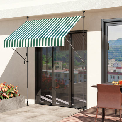 Sun Shade Awning 2x1.2 m with Retractable Arm, Outdoor Sun Canopy with Aluminum Frame and 180g/㎡ Polyester Fabric, for Garden, Balcony, and Terrace, Green and White