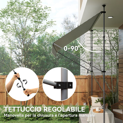 Sun Shade Awning 2x1.2 m with Retractable Arm, Outdoor Sun Canopy with Aluminum Frame and 180g/㎡ Polyester Fabric, for Garden, Balcony, and Terrace, Green and White