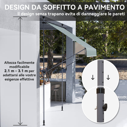 Sun Shade Awning 2x1.2 m with Retractable Arm, Outdoor Sun Canopy with Aluminum Frame and 180g/㎡ Polyester Fabric, for Garden, Balcony, and Terrace, Green and White