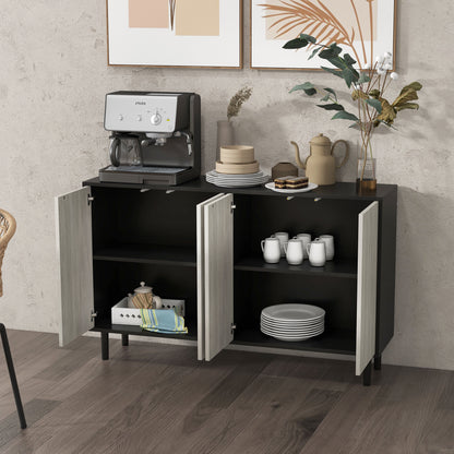 Kitchen Buffet Storage Cabinet 2 Cabinets with Adjustable Shelves, 121 x 37 x 75 cm, Black and Gray Wood Look