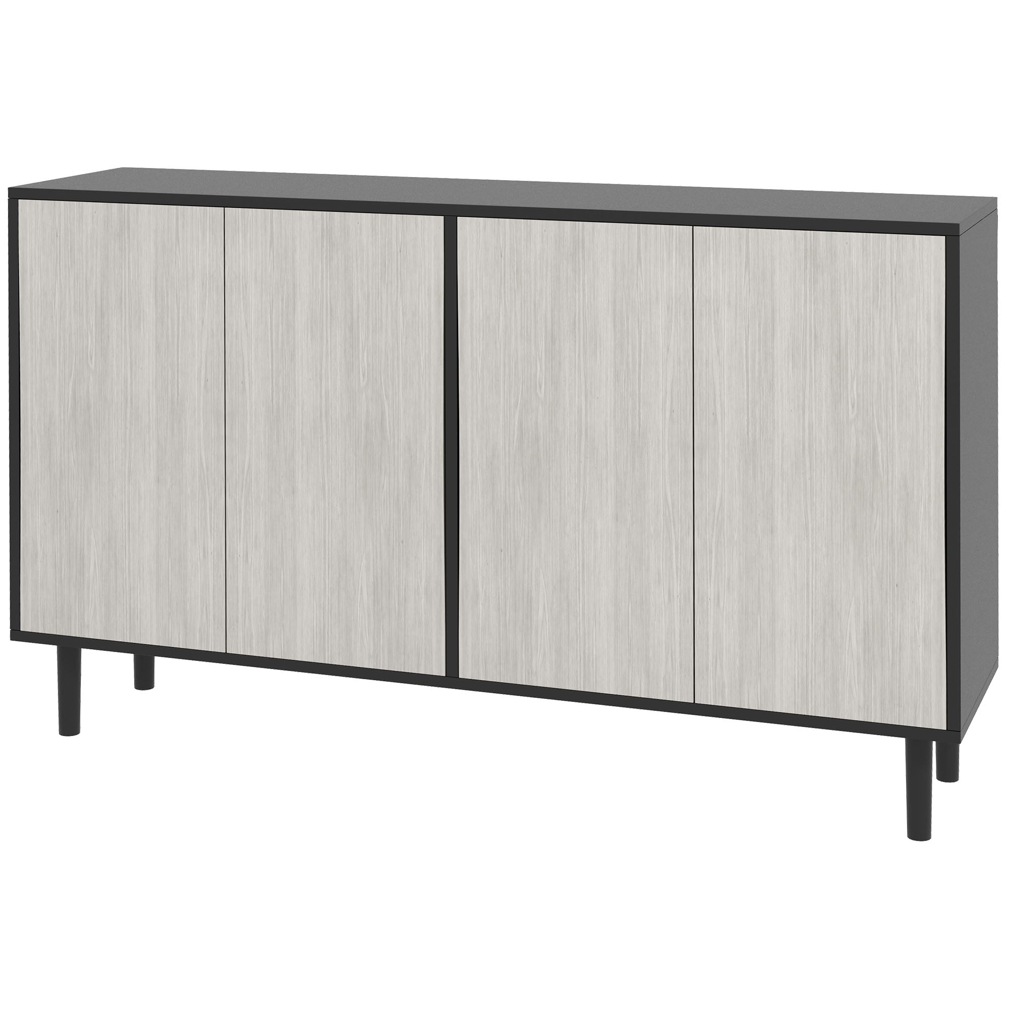 Kitchen Buffet Storage Cabinet 2 Cabinets with Adjustable Shelves, 121 x 37 x 75 cm, Black and Gray Wood Look