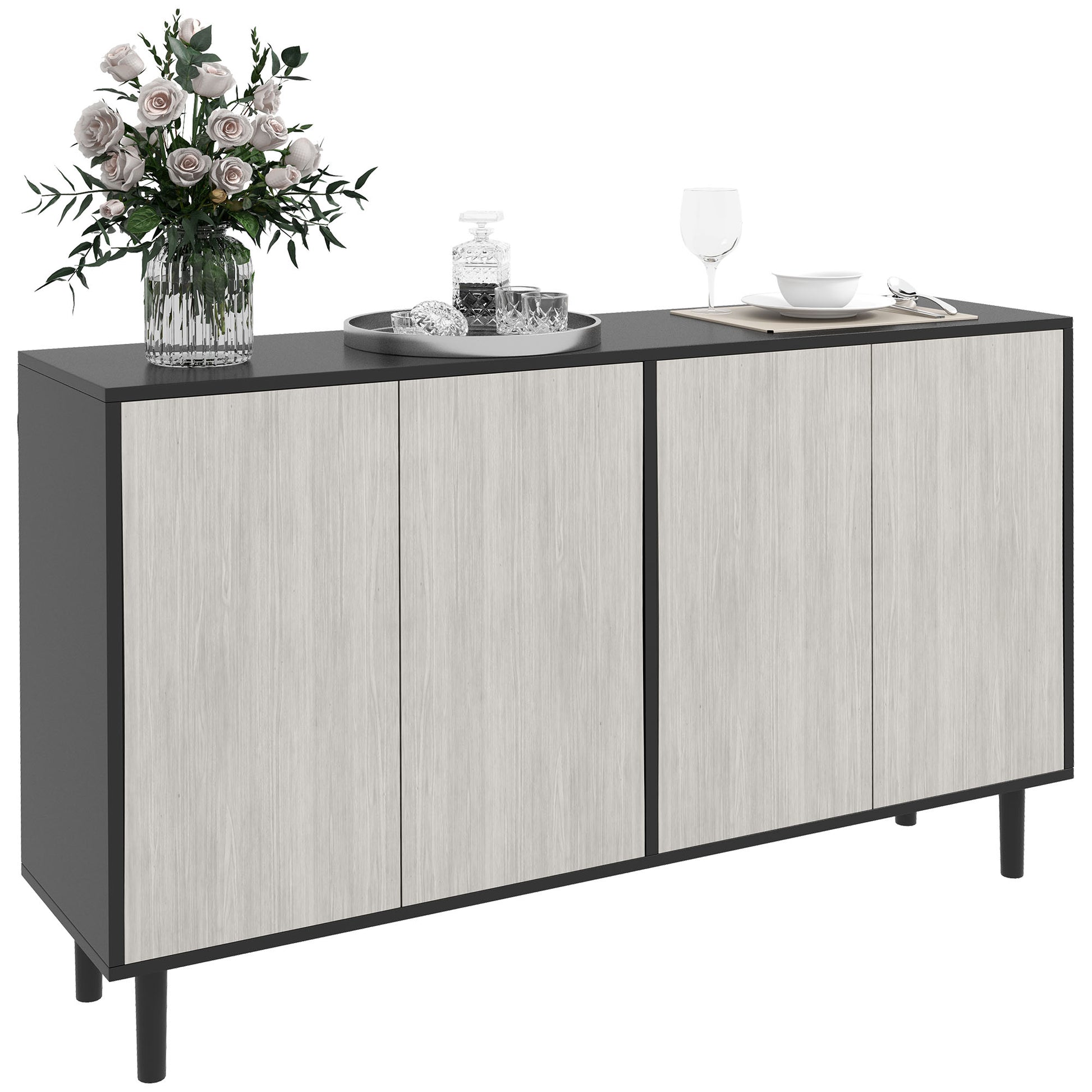 Kitchen Buffet Storage Cabinet 2 Cabinets with Adjustable Shelves, 121 x 37 x 75 cm, Black and Gray Wood Look