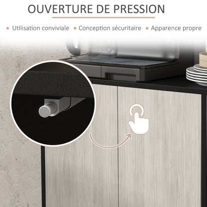 Kitchen Buffet Storage Cabinet 2 Cabinets with Adjustable Shelves, 121 x 37 x 75 cm, Black and Gray Wood Look