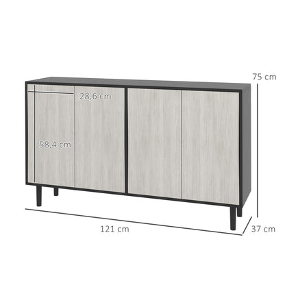 Kitchen Buffet Storage Cabinet 2 Cabinets with Adjustable Shelves, 121 x 37 x 75 cm, Black and Gray Wood Look