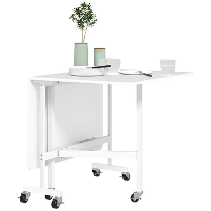 Folding Dining Table for 4-6 People Foldable Kitchen Table with Wheels and Folding Wings Folding Table for Kitchen Living Room 120x80x73 cm White