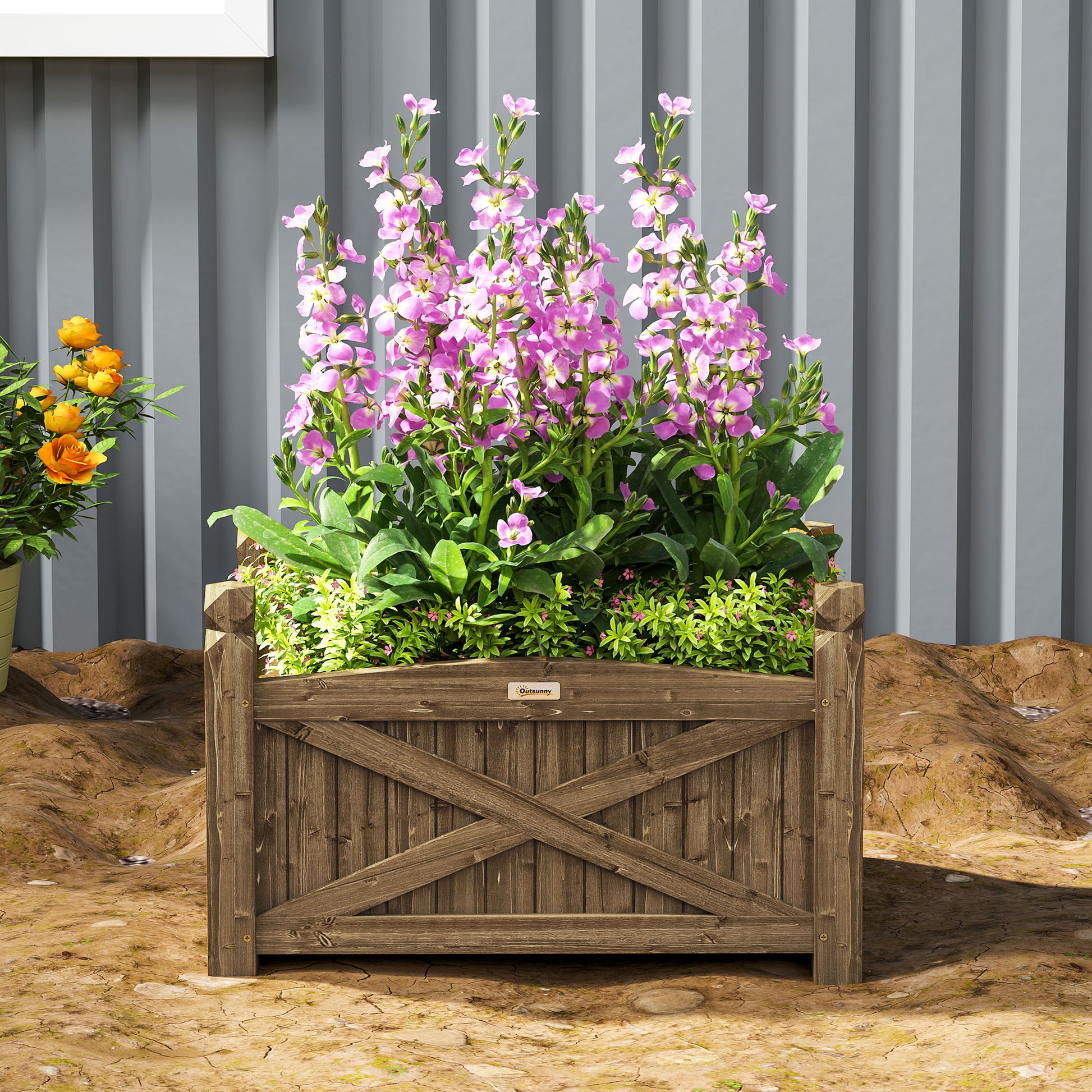Raised Wooden Planter Urban Garden Wood for Cultivating Plants Flowers Herbs Rectangular Planter for Garden Balcony Terrace 60x39x37 cm Dark Brown