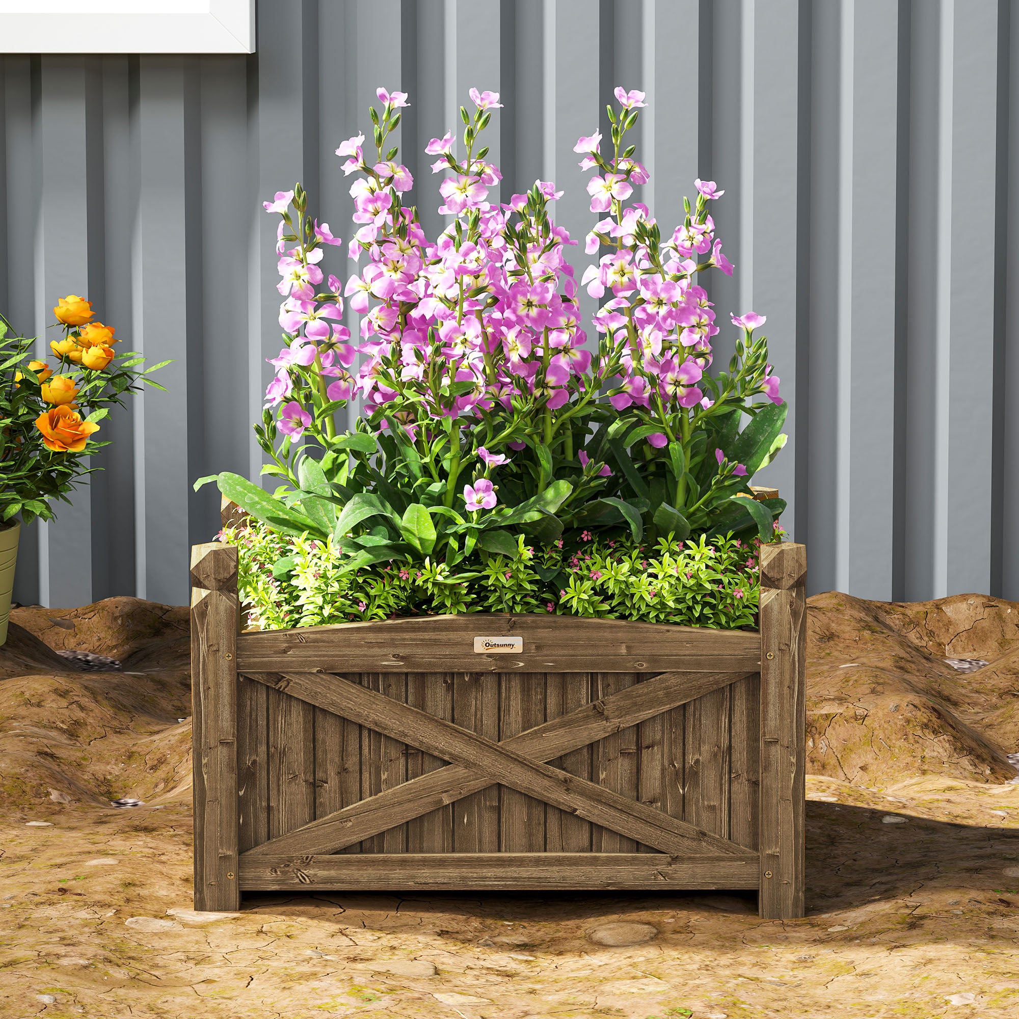 Raised Wooden Planter Urban Garden Wood for Cultivating Plants Flowers Herbs Rectangular Planter for Garden Balcony Terrace 60x39x37 cm Dark Brown