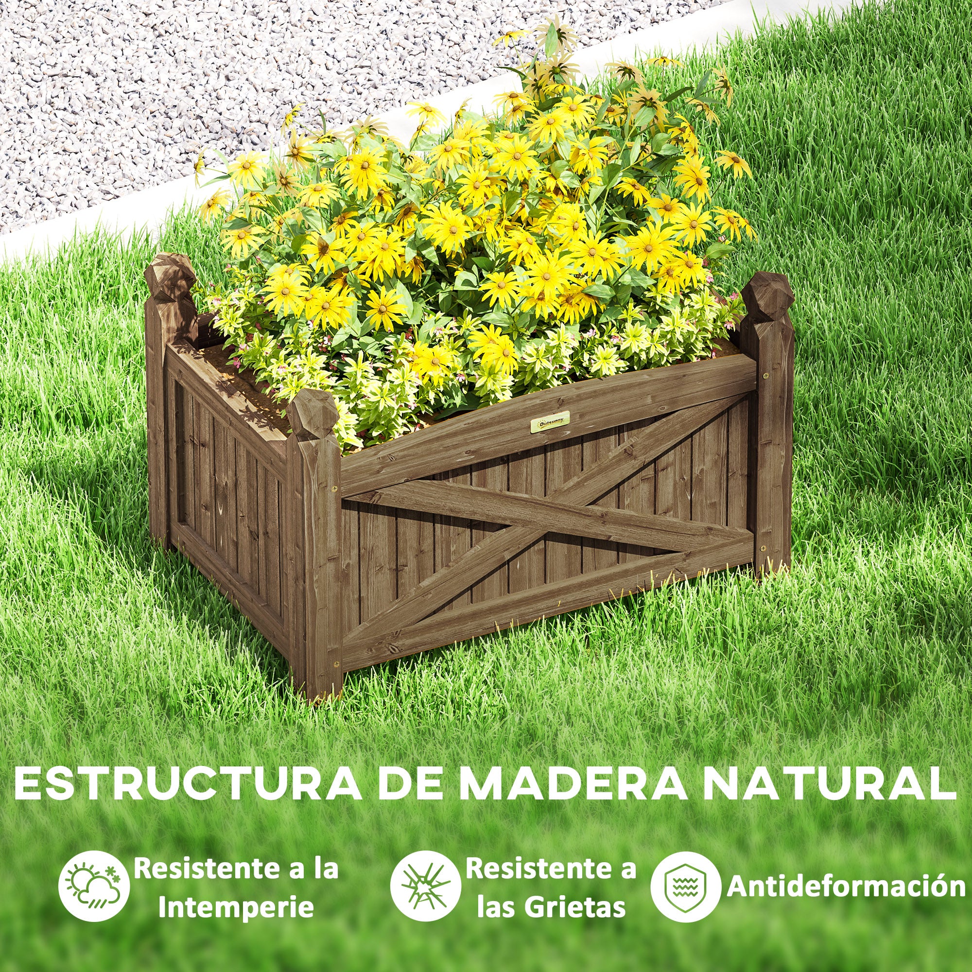 Raised Wooden Planter Urban Garden Wood for Cultivating Plants Flowers Herbs Rectangular Planter for Garden Balcony Terrace 60x39x37 cm Dark Brown