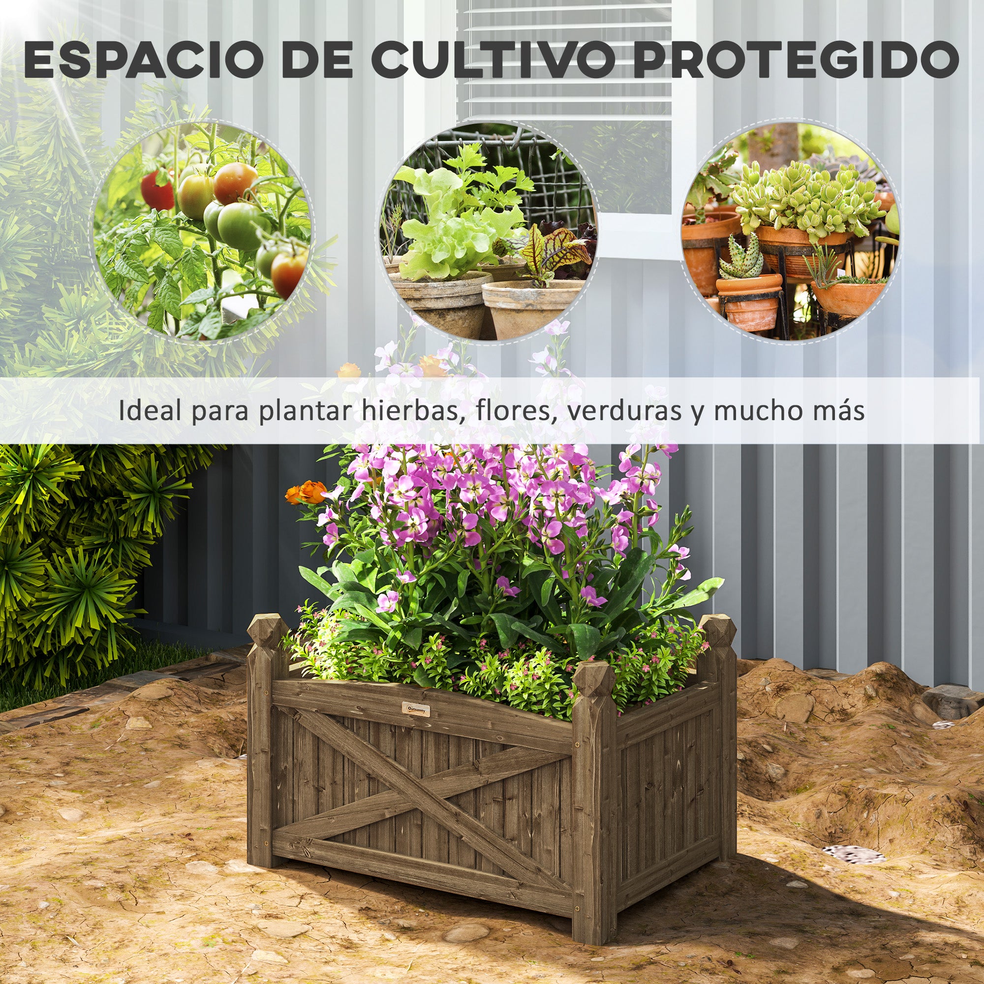 Raised Wooden Planter Urban Garden Wood for Cultivating Plants Flowers Herbs Rectangular Planter for Garden Balcony Terrace 60x39x37 cm Dark Brown