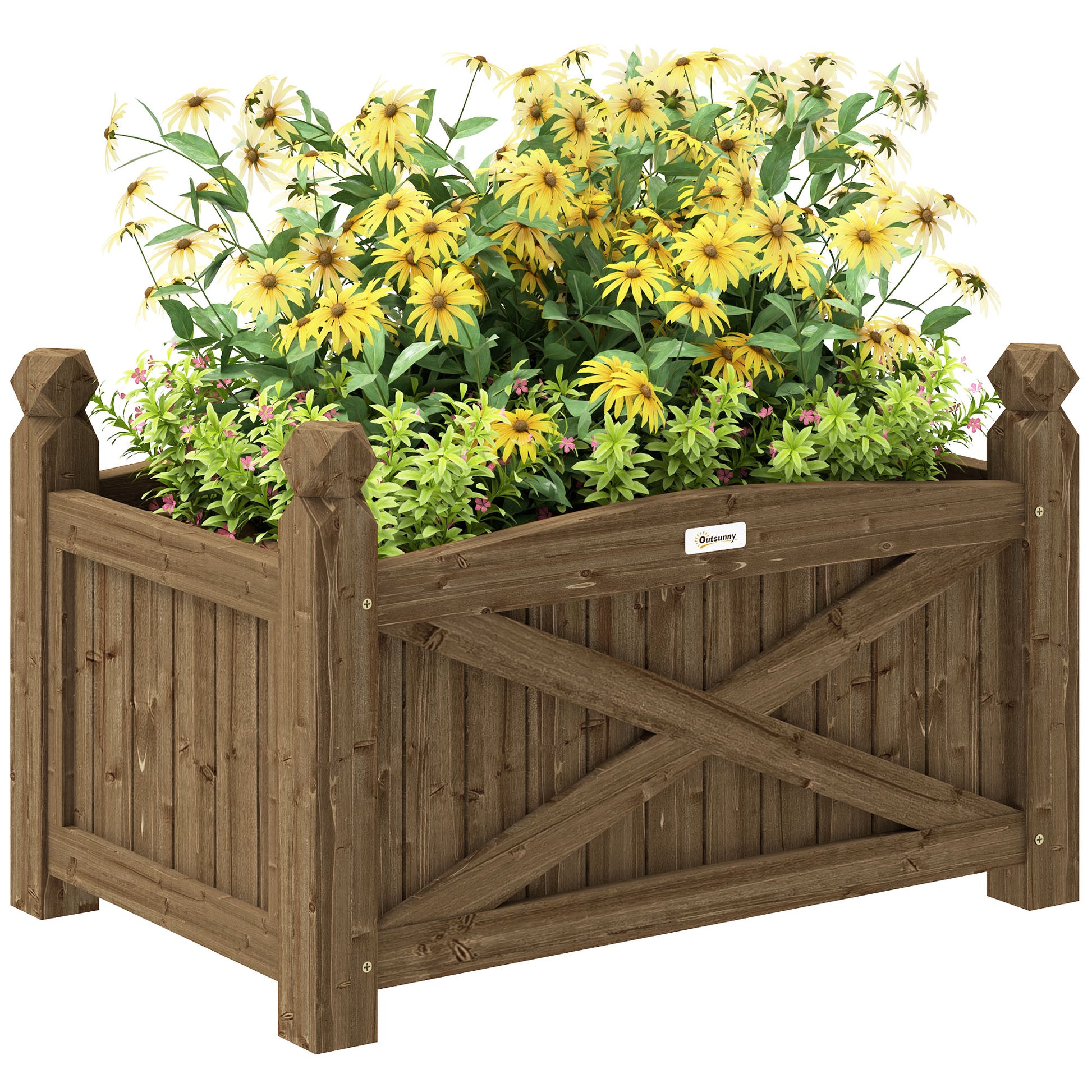 Raised Wooden Planter Urban Garden Wood for Cultivating Plants Flowers Herbs Rectangular Planter for Garden Balcony Terrace 60x39x37 cm Dark Brown