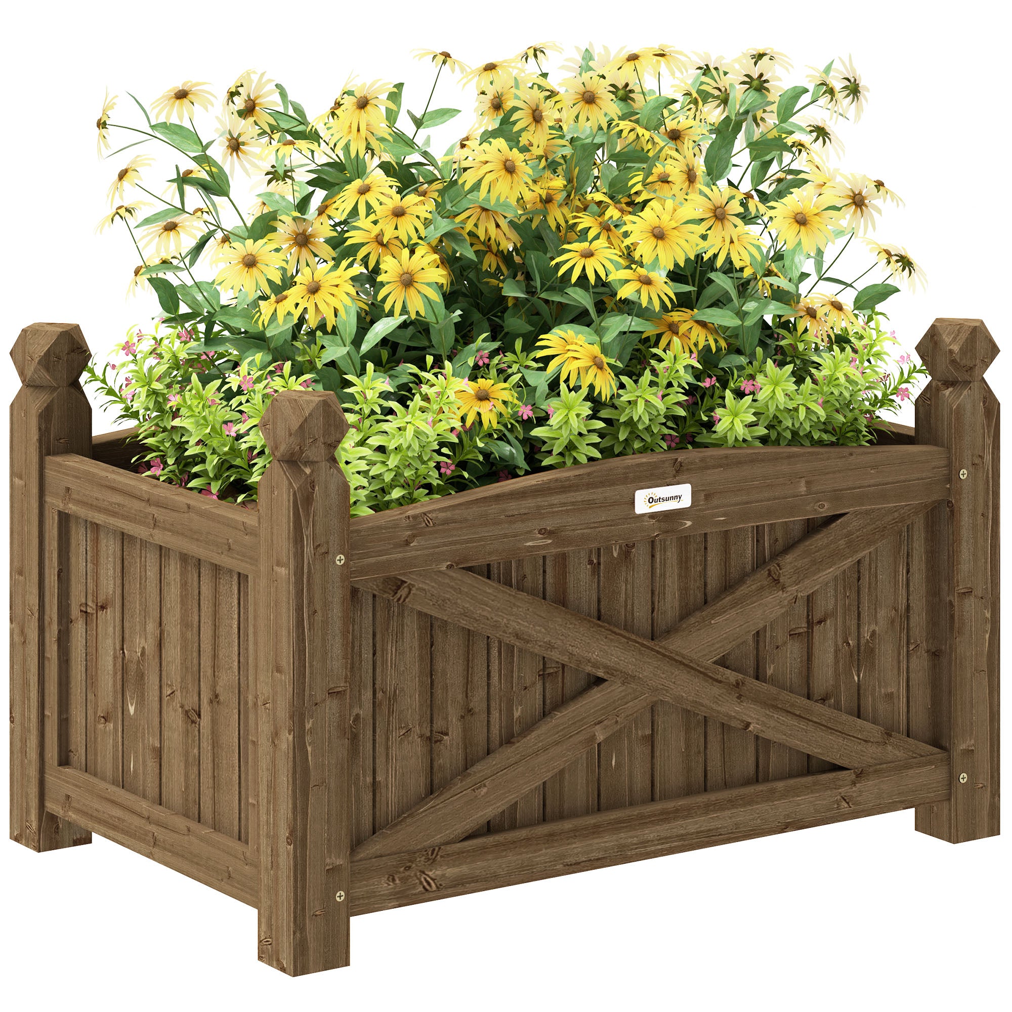 Raised Wooden Planter Urban Garden Wood for Cultivating Plants Flowers Herbs Rectangular Planter for Garden Balcony Terrace 60x39x37 cm Dark Brown