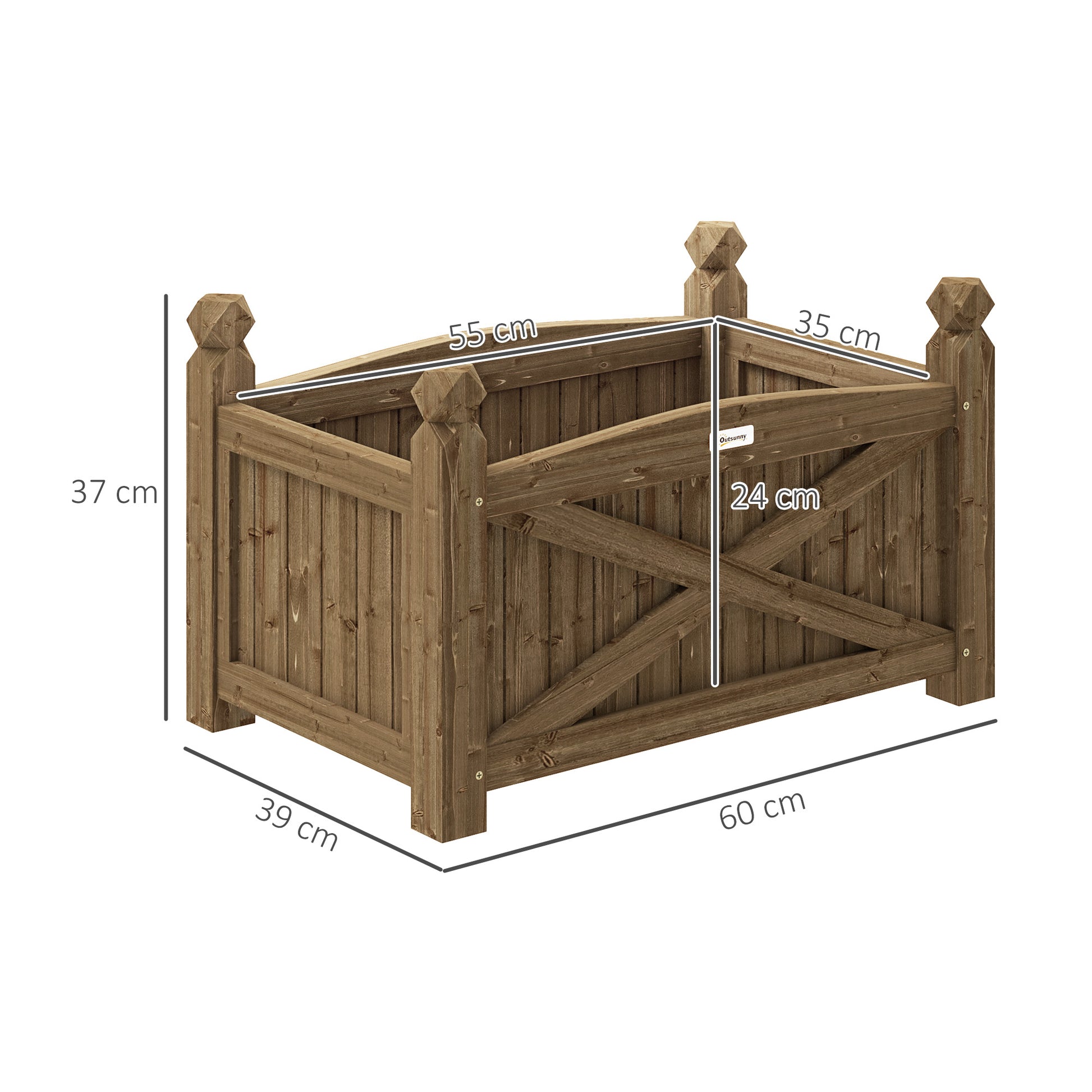 Raised Wooden Planter Urban Garden Wood for Cultivating Plants Flowers Herbs Rectangular Planter for Garden Balcony Terrace 60x39x37 cm Dark Brown