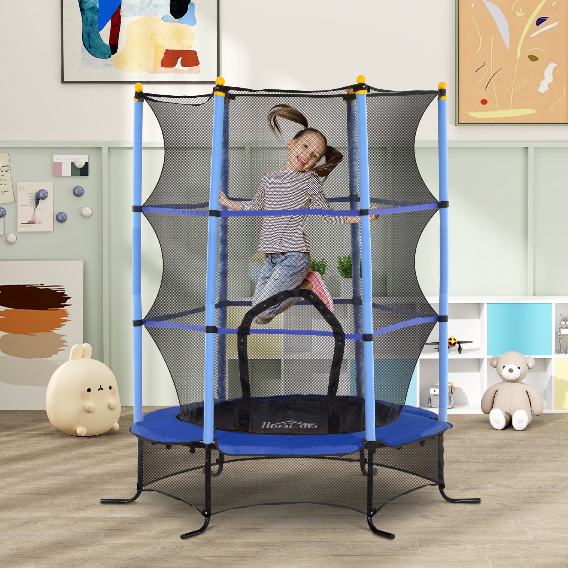 Children's Trampoline Ø163 cm, Trampoline with Safety Net, Edge Cover, Garden Trampoline for Children 3-10 Years, up to 50 kg Load Capacity, Blue