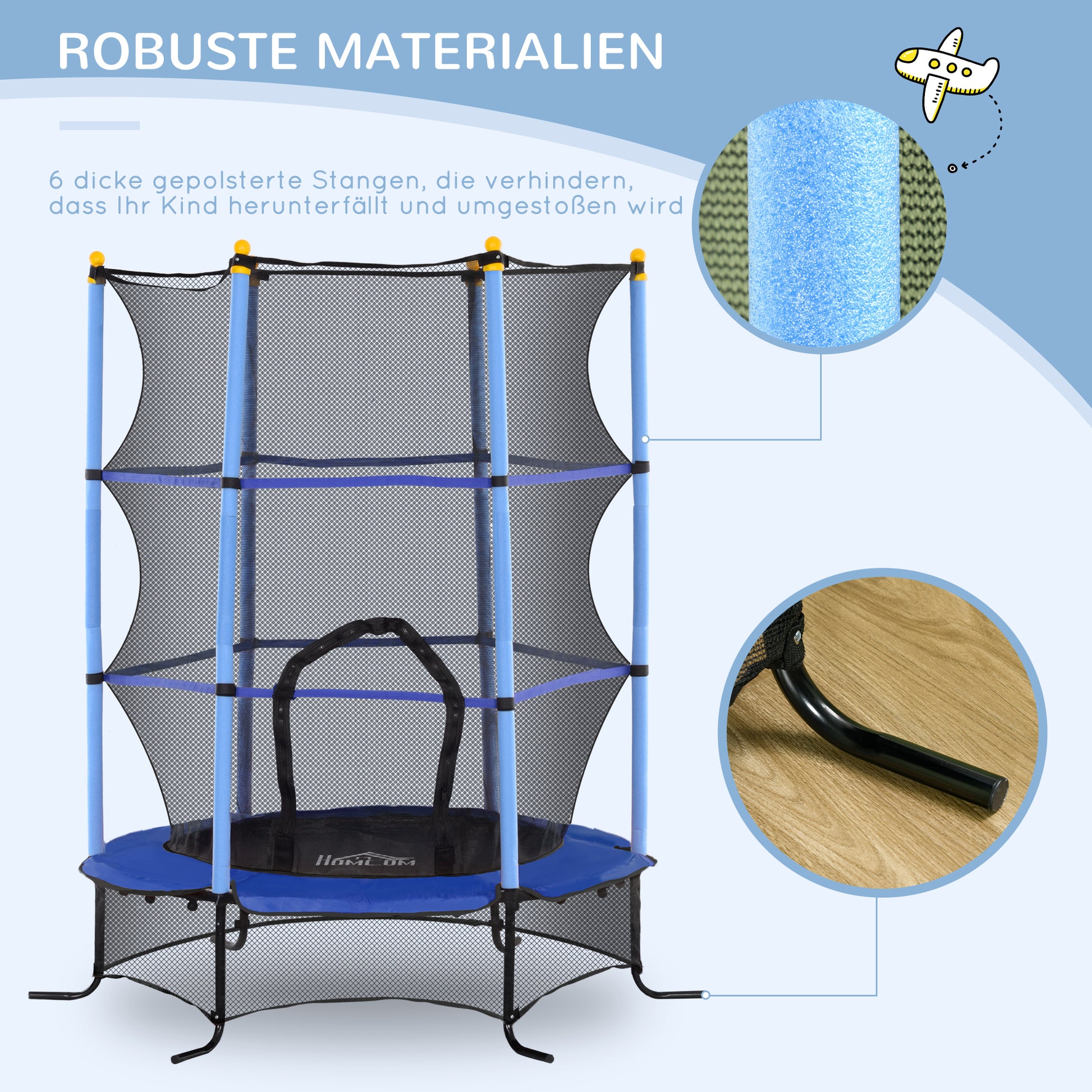 Children's Trampoline Ø163 cm, Trampoline with Safety Net, Edge Cover, Garden Trampoline for Children 3-10 Years, up to 50 kg Load Capacity, Blue