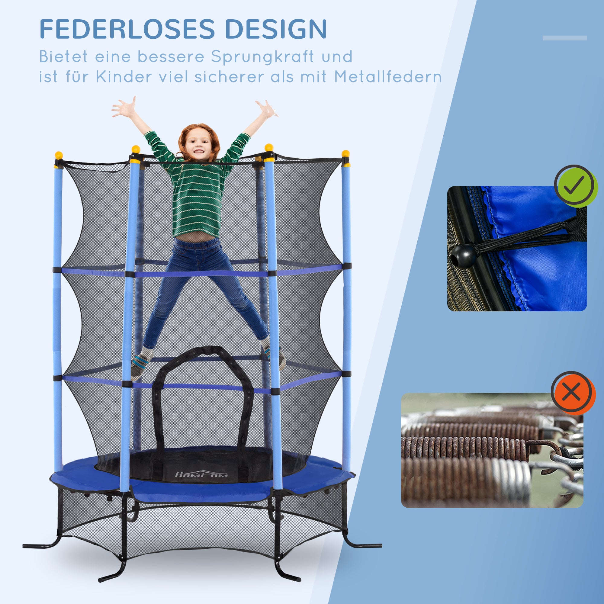 Children's Trampoline Ø163 cm, Trampoline with Safety Net, Edge Cover, Garden Trampoline for Children 3-10 Years, up to 50 kg Load Capacity, Blue