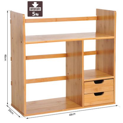 Desk Organizer with Drawers Multifunctional Bookshelf Storage Shelf for Home School Office in Natural Bamboo