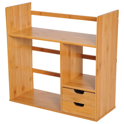 Desk Organizer with Drawers Multifunctional Bookshelf Storage Shelf for Home School Office in Natural Bamboo