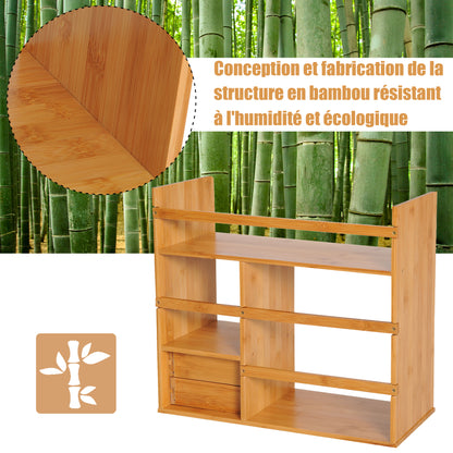 Desk Organizer with Drawers Multifunctional Bookshelf Storage Shelf for Home School Office in Natural Bamboo