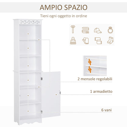 Bathroom Tower Cabinet 3 Adjustable Shelves on 3 Levels and 1 Large Lower Cabinet Knobs on Door MDF White 40x23x160cm