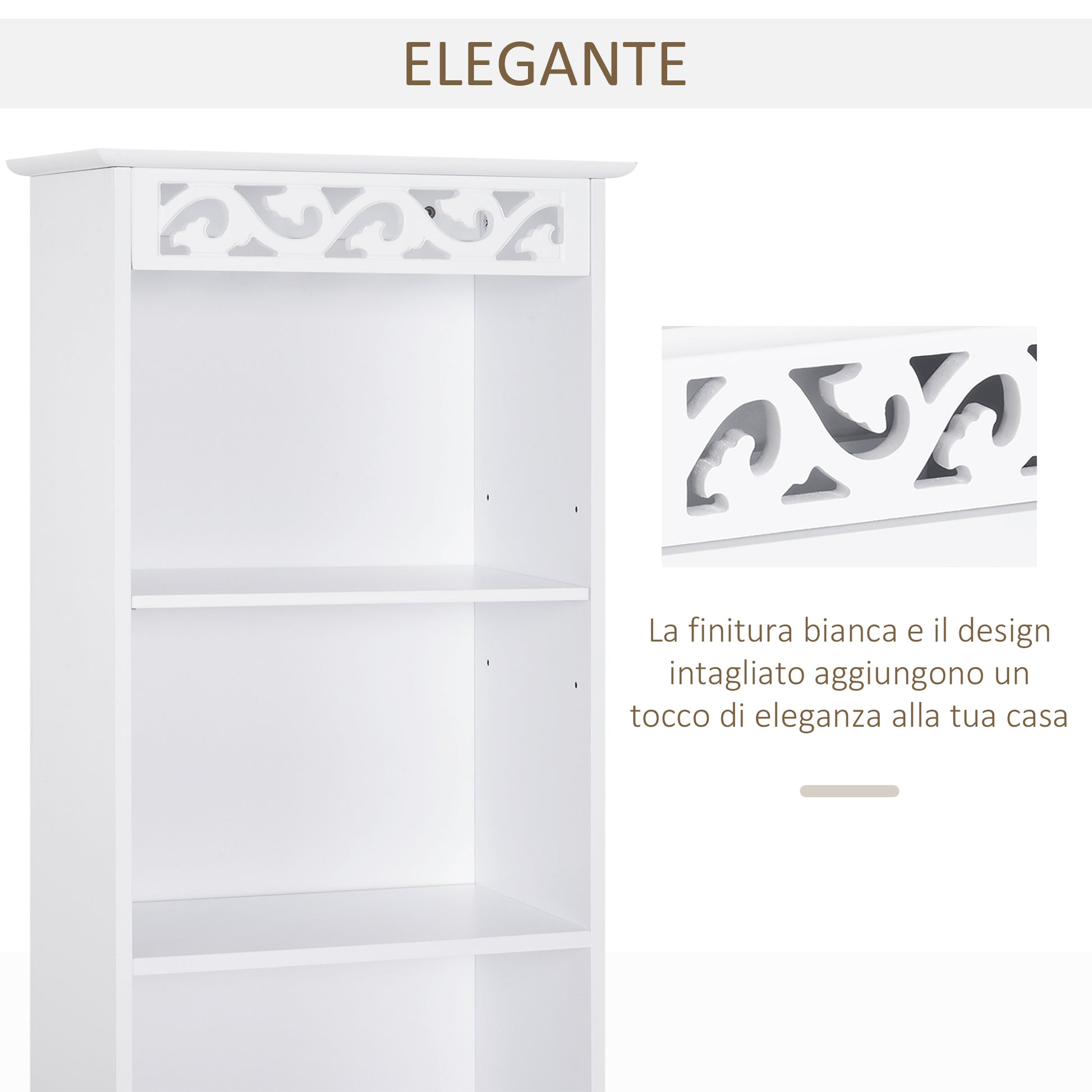 Bathroom Tower Cabinet 3 Adjustable Shelves on 3 Levels and 1 Large Lower Cabinet Knobs on Door MDF White 40x23x160cm