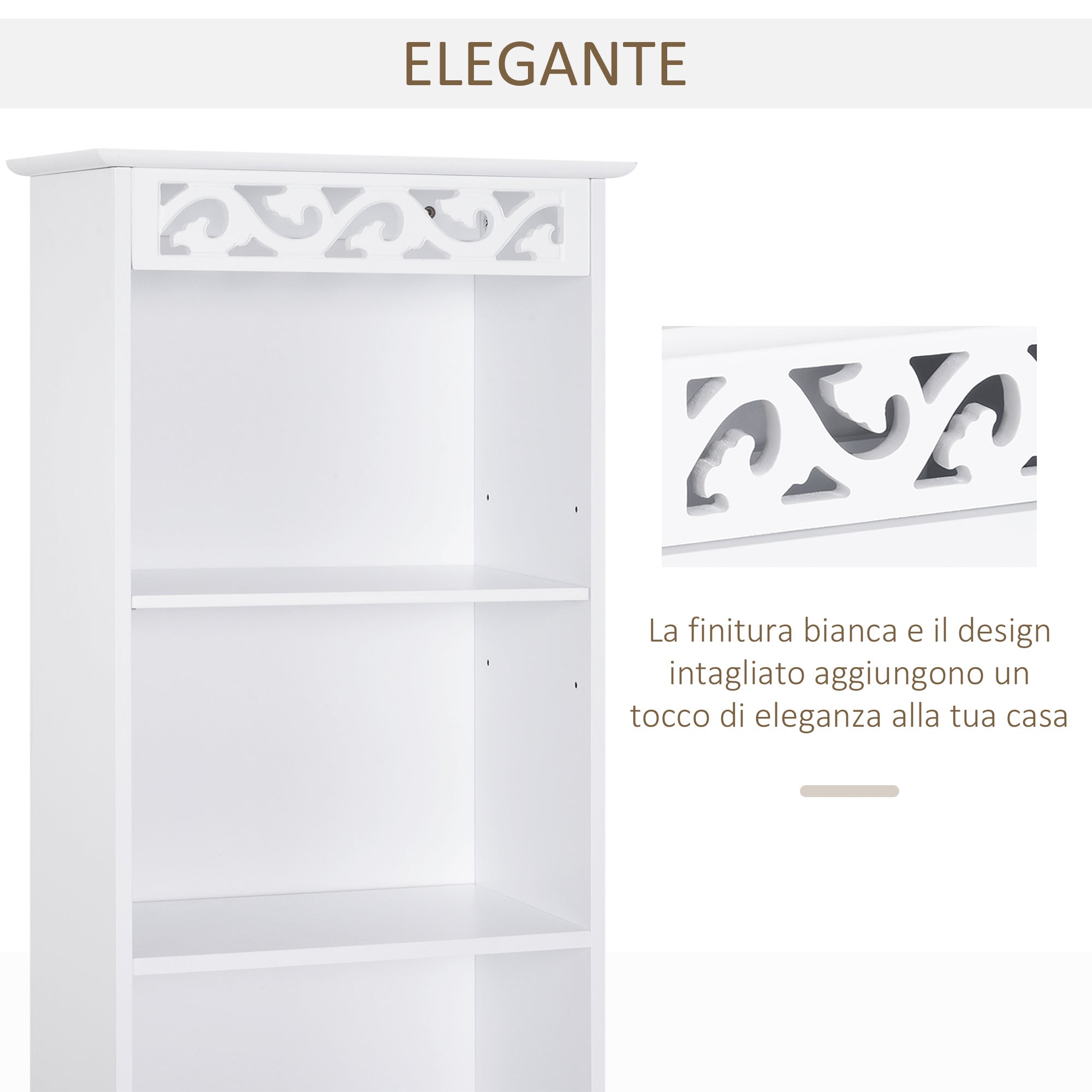 Bathroom Tower Cabinet 3 Adjustable Shelves on 3 Levels and 1 Large Lower Cabinet Knobs on Door MDF White 40x23x160cm