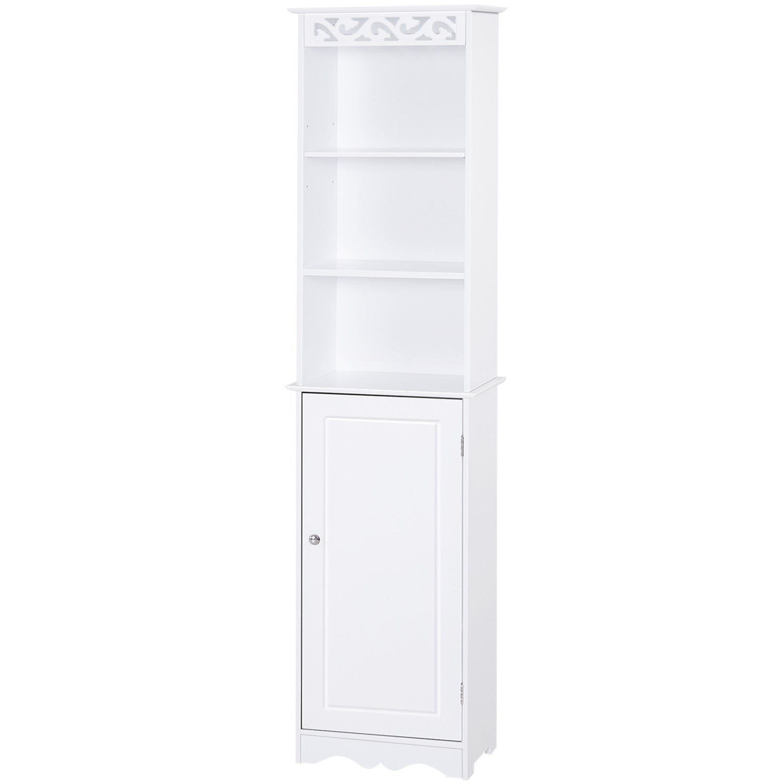 Bathroom Tower Cabinet 3 Adjustable Shelves on 3 Levels and 1 Large Lower Cabinet Knobs on Door MDF White 40x23x160cm