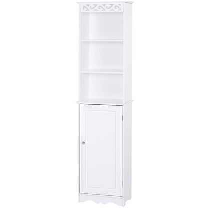 Bathroom Tower Cabinet 3 Adjustable Shelves on 3 Levels and 1 Large Lower Cabinet Knobs on Door MDF White 40x23x160cm
