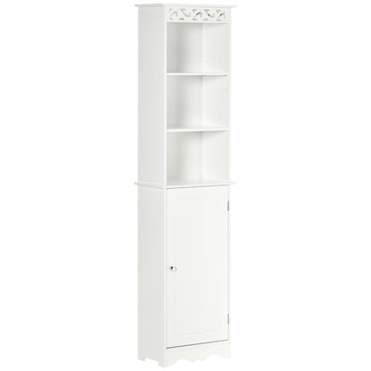 Bathroom Tower Cabinet 3 Adjustable Shelves on 3 Levels and 1 Large Lower Cabinet Knobs on Door MDF White 40x23x160cm