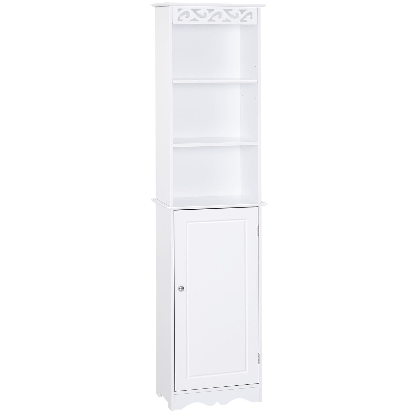 Bathroom Tower Cabinet 3 Adjustable Shelves on 3 Levels and 1 Large Lower Cabinet Knobs on Door MDF White 40x23x160cm