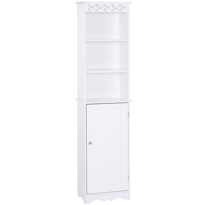 Bathroom Tower Cabinet 3 Adjustable Shelves on 3 Levels and 1 Large Lower Cabinet Knobs on Door MDF White 40x23x160cm