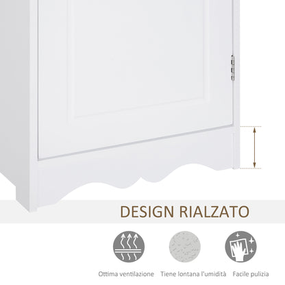 Bathroom Tower Cabinet 3 Adjustable Shelves on 3 Levels and 1 Large Lower Cabinet Knobs on Door MDF White 40x23x160cm