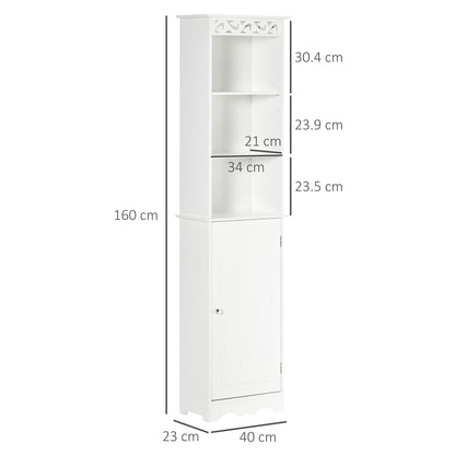 Bathroom Tower Cabinet 3 Adjustable Shelves on 3 Levels and 1 Large Lower Cabinet Knobs on Door MDF White 40x23x160cm