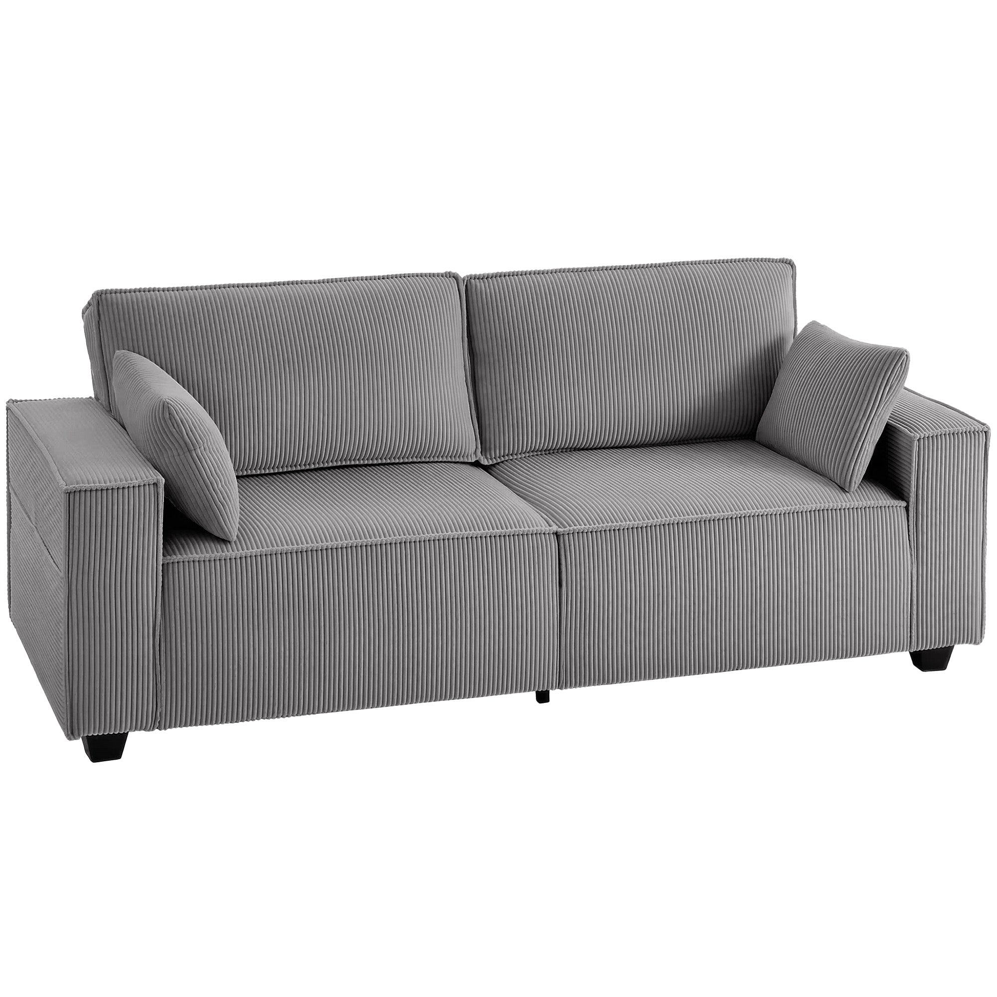 3-Seater Sofa, 86" Wide Couch with Wide Armrests, 2 Cushions, Comfortable Cord-Style Lounge Sofa, Padded Upholstered Sofa for Living Room/Bedroom, Light Gray