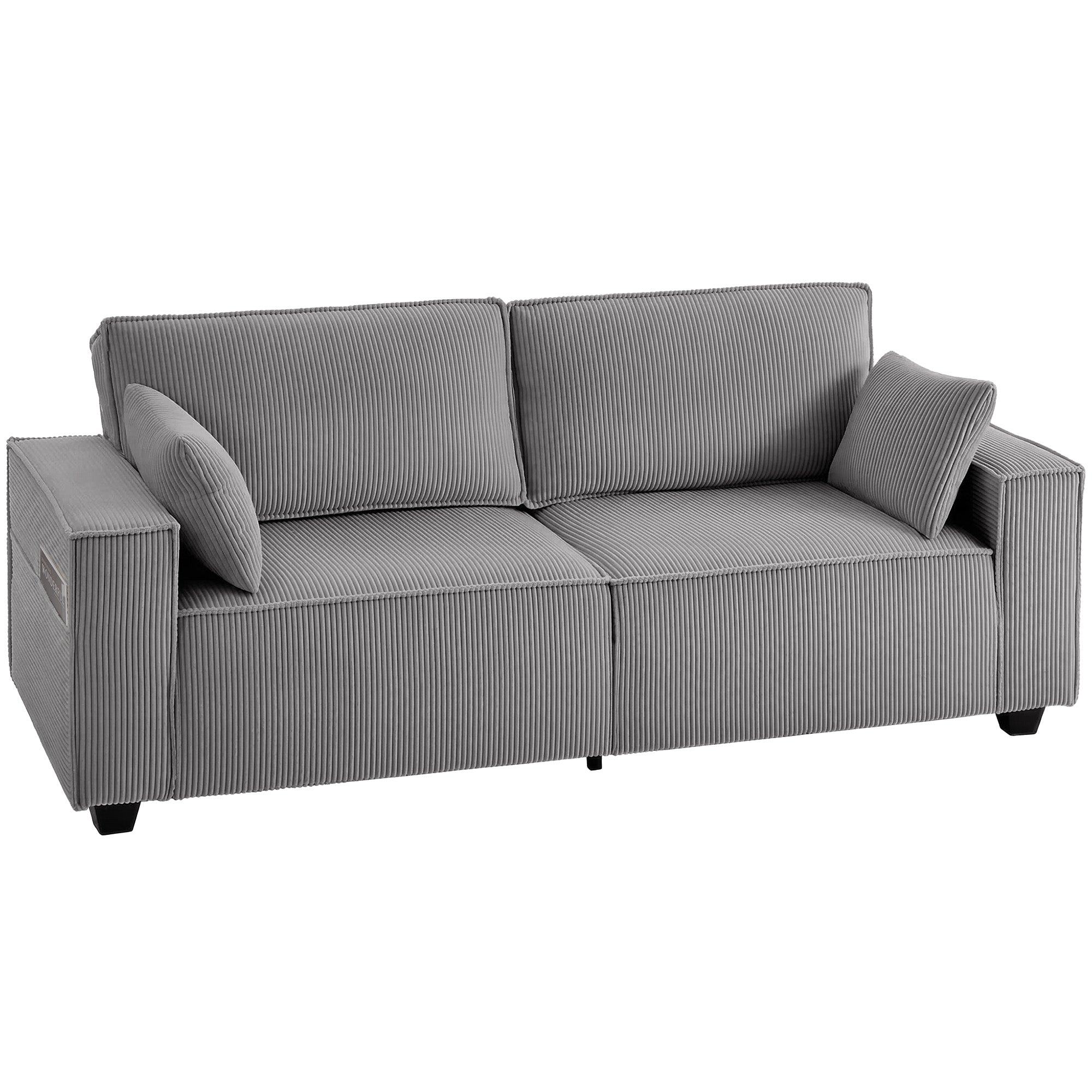 3-Seater Sofa, 86" Wide Couch with Wide Armrests, 2 Cushions, Comfortable Cord-Style Lounge Sofa, Padded Upholstered Sofa for Living Room/Bedroom, Light Gray