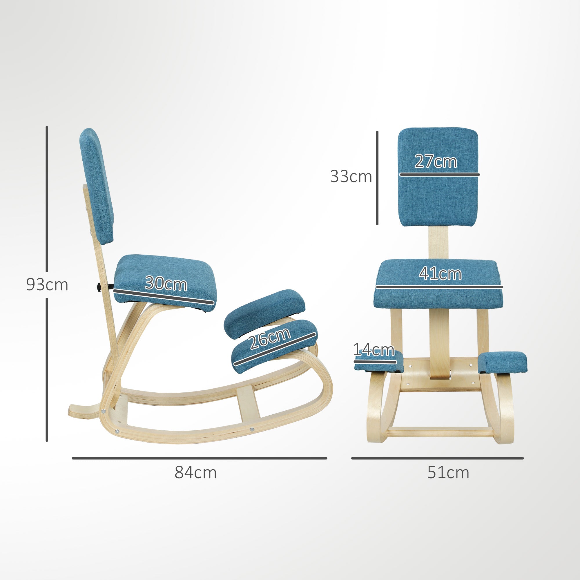 Ergonomic Kneeling Chair with Backrest — Birch Wood Office & Meditation Stool (Dark Blue)