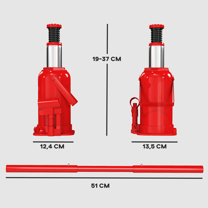 12 T Hydraulic Bottle Jack, hydraulic bottle jack lifting range 190-370mm with long handle and saddle, for pickup, truck, RV, automotive repair, red