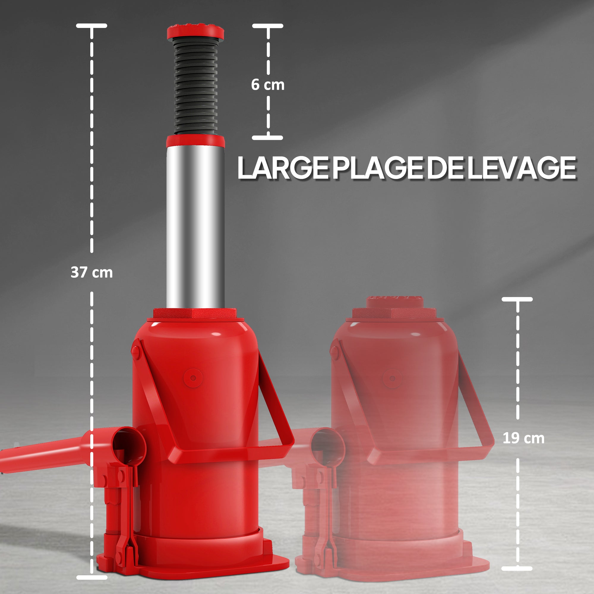 12 T Hydraulic Bottle Jack, hydraulic bottle jack lifting range 190-370mm with long handle and saddle, for pickup, truck, RV, automotive repair, red