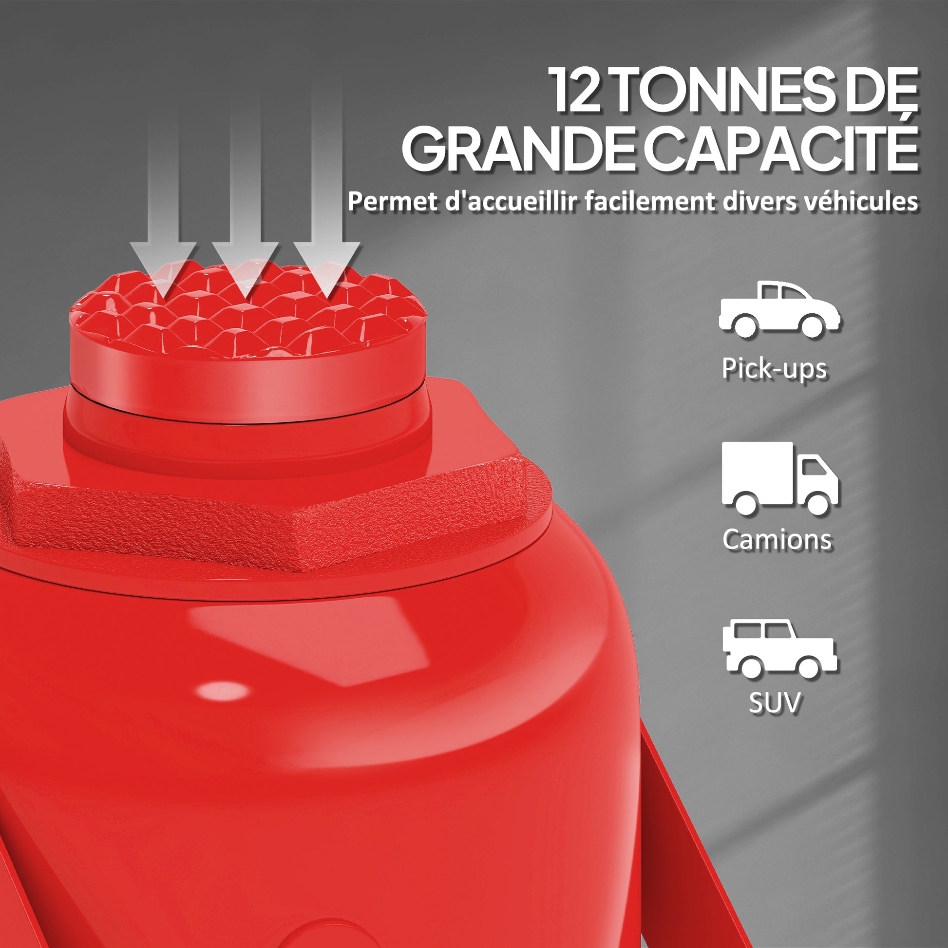 12 T Hydraulic Bottle Jack, hydraulic bottle jack lifting range 190-370mm with long handle and saddle, for pickup, truck, RV, automotive repair, red