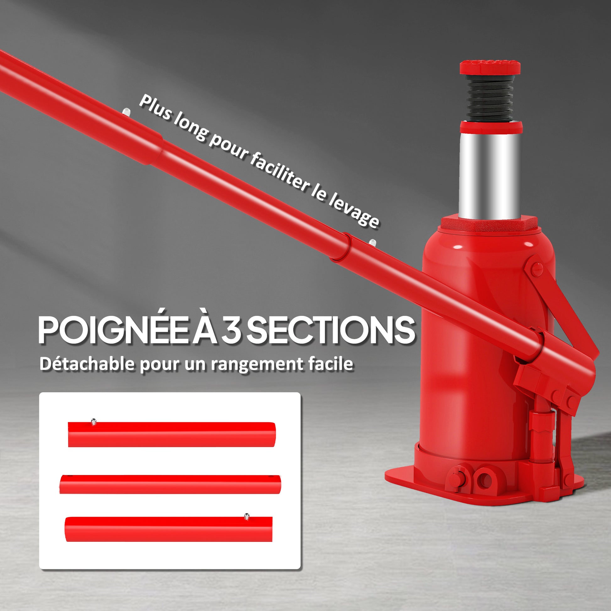 12 T Hydraulic Bottle Jack, hydraulic bottle jack lifting range 190-370mm with long handle and saddle, for pickup, truck, RV, automotive repair, red