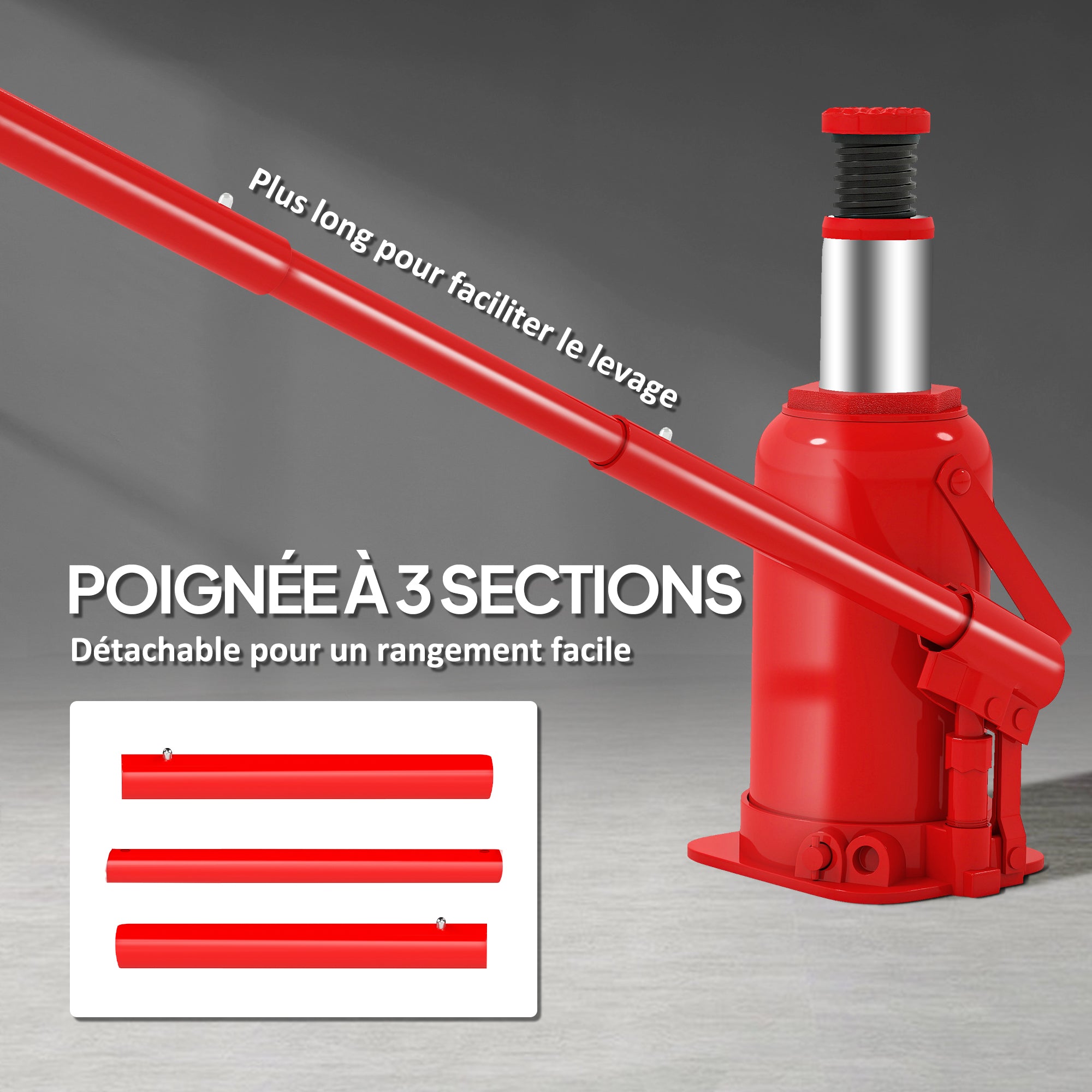 12 T Hydraulic Bottle Jack, hydraulic bottle jack lifting range 190-370mm with long handle and saddle, for pickup, truck, RV, automotive repair, red
